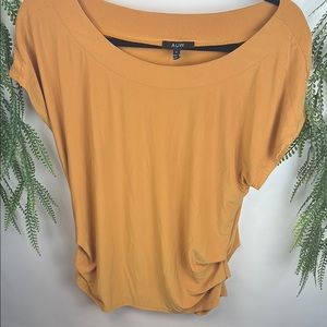 AUW Yellow Cap Sleeve Relaxed Ruched Tee